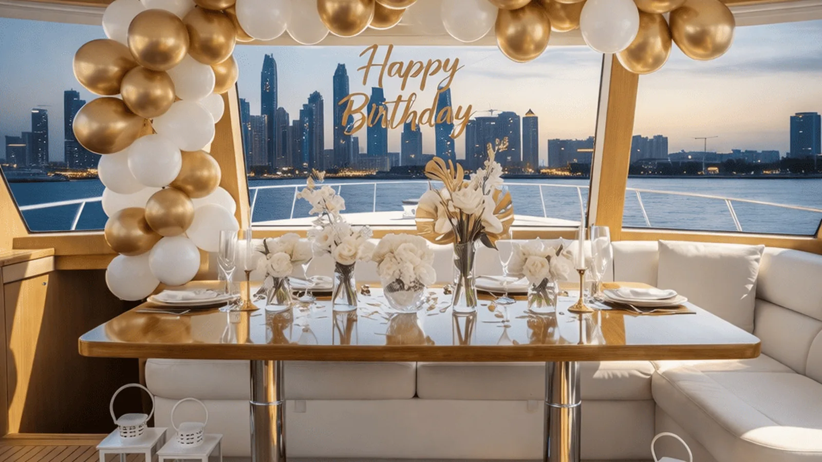 Live BBQ chef grilling skewers and prawns on a yacht deck at sunset in Dubai